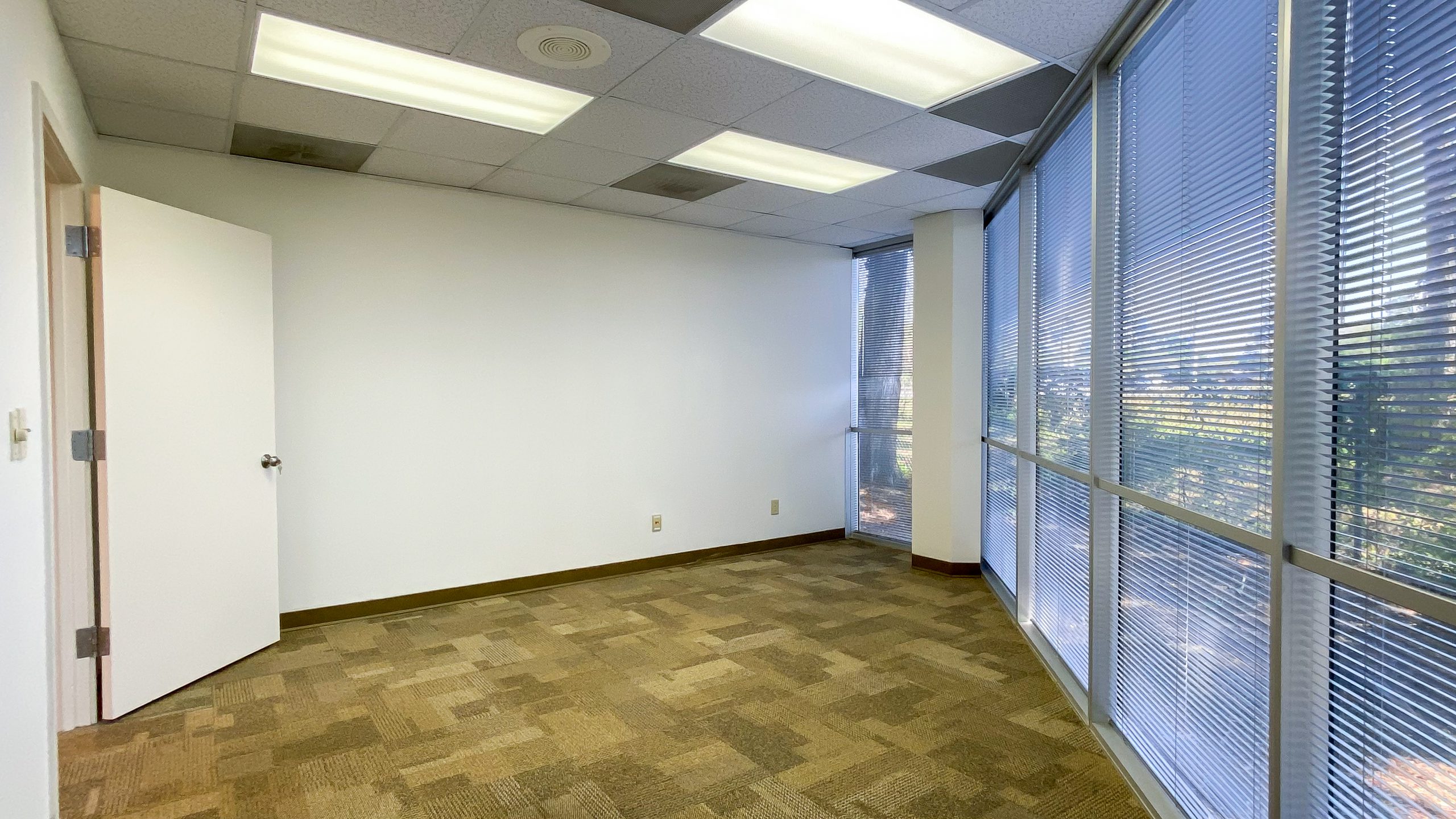 The interior of an office space for lease.